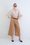 Camel Waist and Leg Detailed Loose Cut Gabardine Trousers with Side Pockets Alc-X15440 - 5