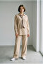 Women's Slim Tencel Washable Denim Shirt and Pants Two-Piece Set - Beige