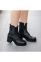 Black Leather Women's Heeled Boots - 4