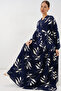 Women's Patterned Long Hijab Dress 2585 - Dark Navy Blue - 3