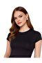 قميص أسود قصير الأكمام للنساء من Black Crew Neck Basic فائق النعومة