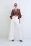 Ecru Self-Belted High Waist Pleated Wide Leg Gabardine Trousers Alc-X15439 - 4