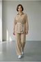 Women's Slim Tencel Washable Denim Shirt and Pants Two-Piece Set - Beige - 4