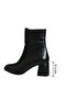 Black Leather Women's Heeled Boots - 4