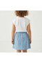 Girl's Printed White T-Shirt and Special Embroidery Printed Blue Skirt Top and Bottom Set - 4
