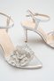 Women's Evening Dress Sandals with Stone Flower Detail in Silver - 4
