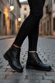 Black Lace-Up Zippered Women's Heeled Boots - 3