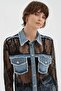 Women's Lace and Denim Fabric Paneled Design Jacket Shirt - 6