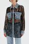 Women's Lace and Denim Fabric Paneled Design Jacket Shirt - 5