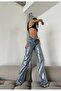Special Design Wide Leg Silvery Shiny Jean Distressed Detail Pants-Custom Design Wide Leg Silvery Jean - 3