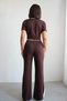Women's Judge Collar Zipper Top and Bottom Set Paneled Cropped Modal - 4
