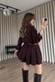 Bitter Brown Snap Fastener Skirt Pleated Belt Pcs Gabardine Shirt Dress - 6