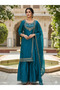 Teal Blue Fandy Top Plazzo & Dupatta - FFT7162- Teal Blue - 2
