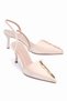 Women's Satin Stiletto Pointed Toe Gold Detailed Open Back Evening Dress Heeled Shoes Marina Beige