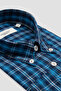 Natte Denim Cotton Lu Comfort Fit Navy Blue Buttoned Collar Men's Plaid Pack Shirt - 2