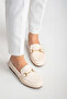 Genuine Leather Women's Beige Floter Buckled Ballet Flats Gloria - 5