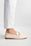 Genuine Leather Women's Beige Floter Buckled Ballet Flats Gloria - 6