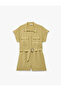Short Sleeve Shirt Collar Capes Pocketed Belts Modal Overalls - 3
