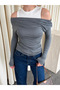 Gray White Athlete's Boat Neck Blouse - 0780 - 3