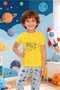 Yellow & Gray Color Space Themed Crew Neck Boys' Pajama Set - 2
