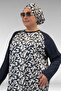 1742 Plus Size Uzunkol Hijab Swimsuit Set - Leaf Pattern Ecru - 2