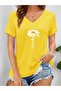 Women's Papatya Printed V-Neck Regular Fit T-Shirt with Sleeves