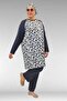 1742 Plus Size Uzunkol Hijab Swimsuit Set - Leaf Pattern Ecru