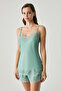 Viscose Satin Textured Lace Detailed Shorts Set - 2