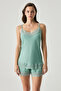 Viscose Satin Textured Lace Detailed Shorts Set