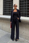 Navy Blue Blazer Jacket Blouse Palazzo Pants 3-Piece Suit - 7