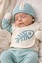 Organic Male Baby Fish Patterned 5-Piece Jumpsuit Hospital Release Newborn Outfit Baby Bib - 3