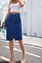 Women's High Waist Front Slit Short Denim Skirt - 3