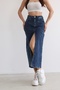 Women's High Waist Front Slit Seam Long Denim Skirt Bnj-346 - 4