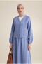 V-Neck Front with Buttons and Pleated Detail, Linen Set - Blue - 3
