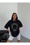 Women's Printed T-Shirt Short Sleeve Crew Neck Ovarsize Comfortable Fit Casual T-Shirt - Black - 3