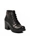 Black Lace-Up Zippered Women's Heeled Boots - 3