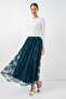 Women's Flok Printed Long Tulle Skirt 8070 - Petrol - 3