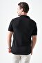 Men's Black Footed Collar Zipper Heavy Jacquard T-Shirt - 5