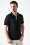 Men's Black Footed Collar Zipper Heavy Jacquard T-Shirt - 3