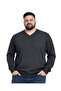 Men's Large Size Anthracite V-Neck Knitwear Sweater 3Xl-4Xl-5Xl-6Xl