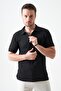 Men's Black Footed Collar Zipper Heavy Jacquard T-Shirt