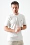 Men's White Crew Neck Shoulder Thick Striped Detail T-Shirt - 2