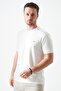 Men's White Crew Neck Shoulder Thick Striped Detail T-Shirt