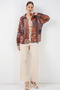 Women's Oversized Patterned Satin Shirt 20365 - Tile - 2