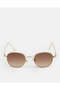 Women Brown Round Metal Frame Sunglasses