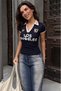 Navy Blue Printed Polo Collar Slim Fit Women's T-Shirt Mg2689 - 2