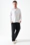 Men's White Long Sleeve V-Neck Regular Muslin Shirt - 5