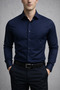 Slim Fit Long Sleeve Easy Iron Cotton Satin Men's Shirt - 3
