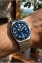 Silver Case Men's Wristwatch |   40mm Steel Case, Silver Steel Band, Blue Dial - 2