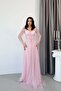 Powder Pink Heart Neck Corset-Detail Front-Tie Lace Evening Dress